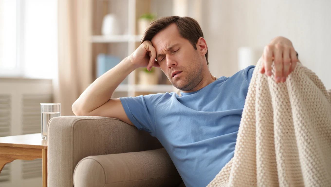 Мужчина лежит на диване